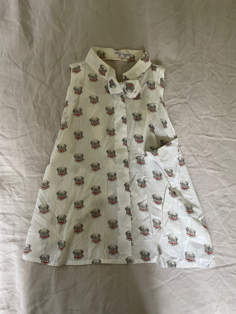 French designer, Odile Lançon, cross back tank with a dog print